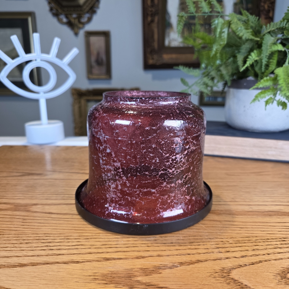 Vintage Burgundy Red Crackle Glass Candle Jar Shade Topper - 5" x 6"